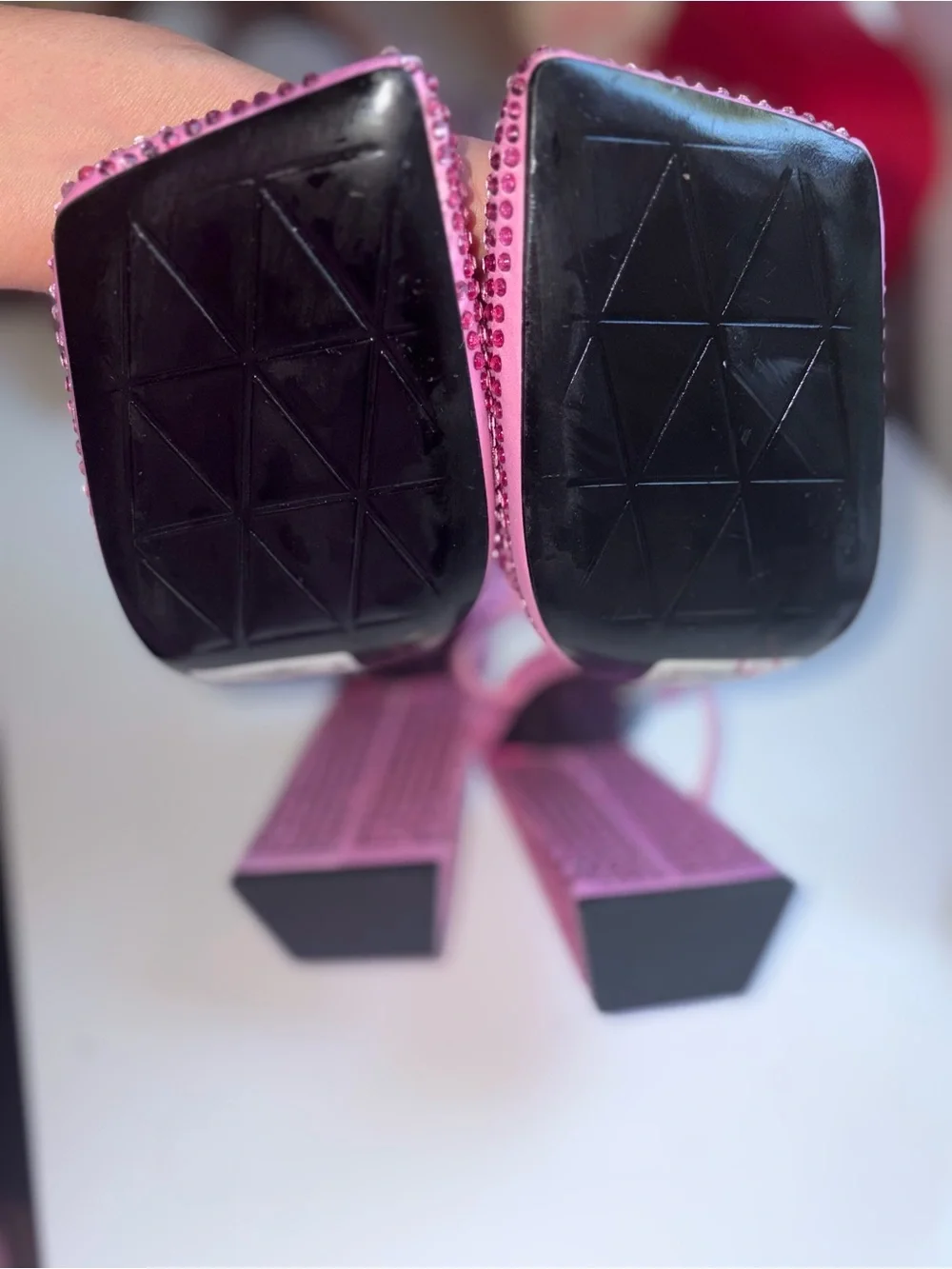 SCHUTZ Pink Studded Block Heel Sandals